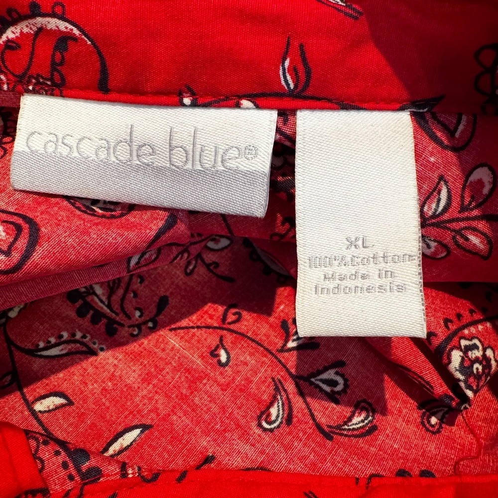 CASCADE BLUE Red Paisley Sleeveless Shirt Women's XL Cowgirl Bandana Western - Picture 3 of 7